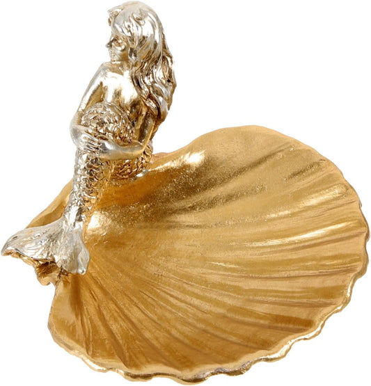 DEARMAMY vassoio sirena oggettistica casa mothers day fata dell'acqua gingillo di sirena vassoio decorativo vassoio espositore per gioielli piatto di gioielli in conchiglia resina