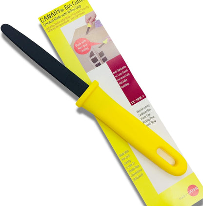CANARY Corrugated Cardboard Cutter Dan Chan, Safety Box Cutter Knife [Non-Stick Fluorine Coating Blade], Made in Japan, Yellow (DC-190F-1) (Bulk 3 pcs)