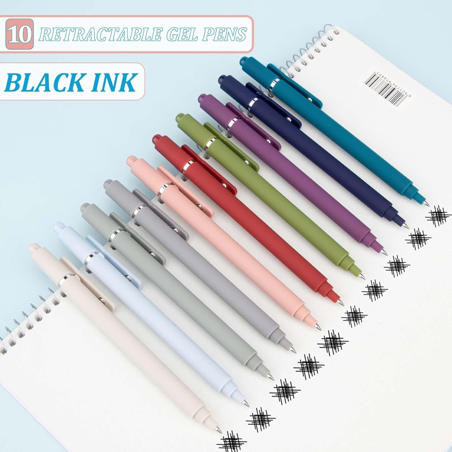 YUNAI Retractable Gel Pens, 10PCS 0.5mm Black Ink Ballpoint Pens with Silicone Clip, Premium Smooth Writing Quick Dry Ink Fine Point Rollerball Pens for School Office Home Stationery Supplies
