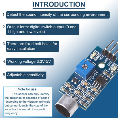 DAOKAI 5PCS Microphone Sensor Module High Sensitivity Sound Detection Sound Sensor Control Switch Module(Blue) 3.3-5V for Arduino with Dupont Cable