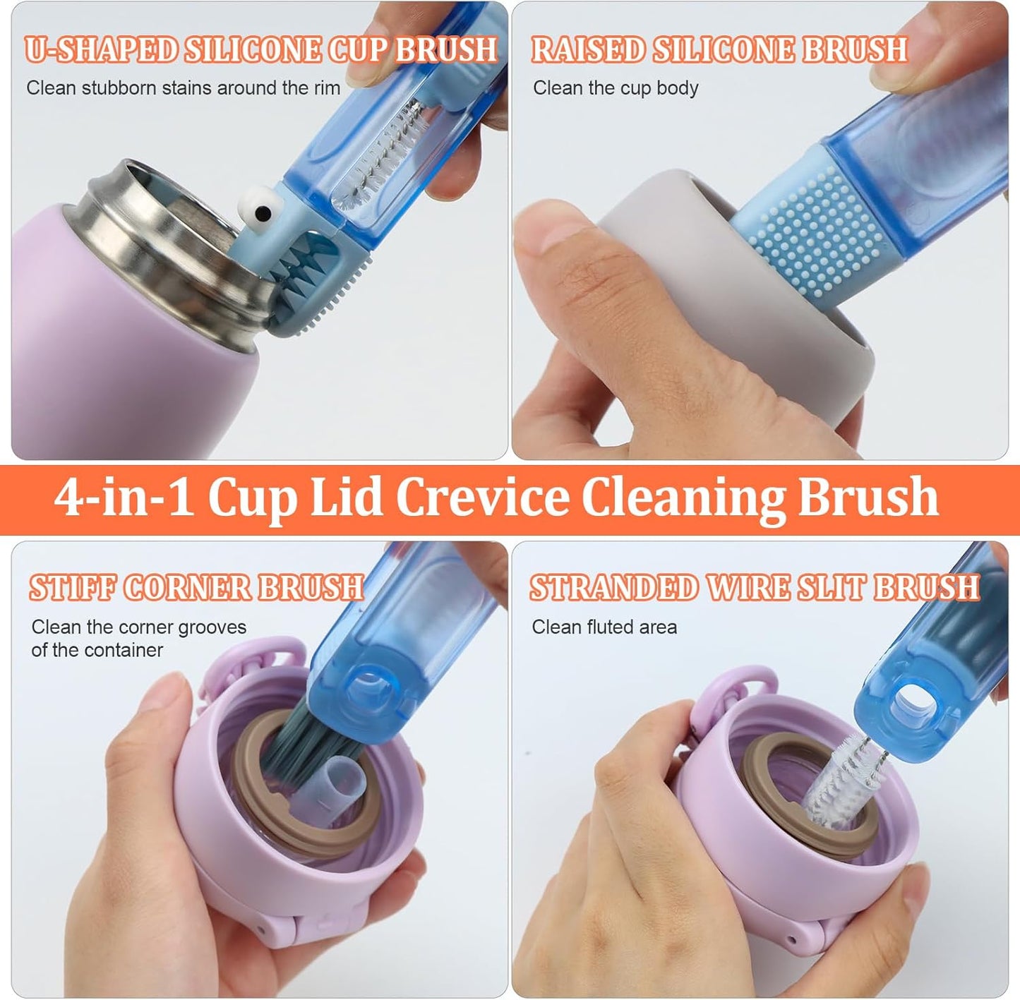 ASSRECT 4 in 1 Cup Lid Cleaning Brush 3pcs Multifunctional Cleaning Brush Portable Crevice Cleaning Brush Set for Bottle Gap Tight Spaces Cup Essential Cleaning Tools for Home Kitchen