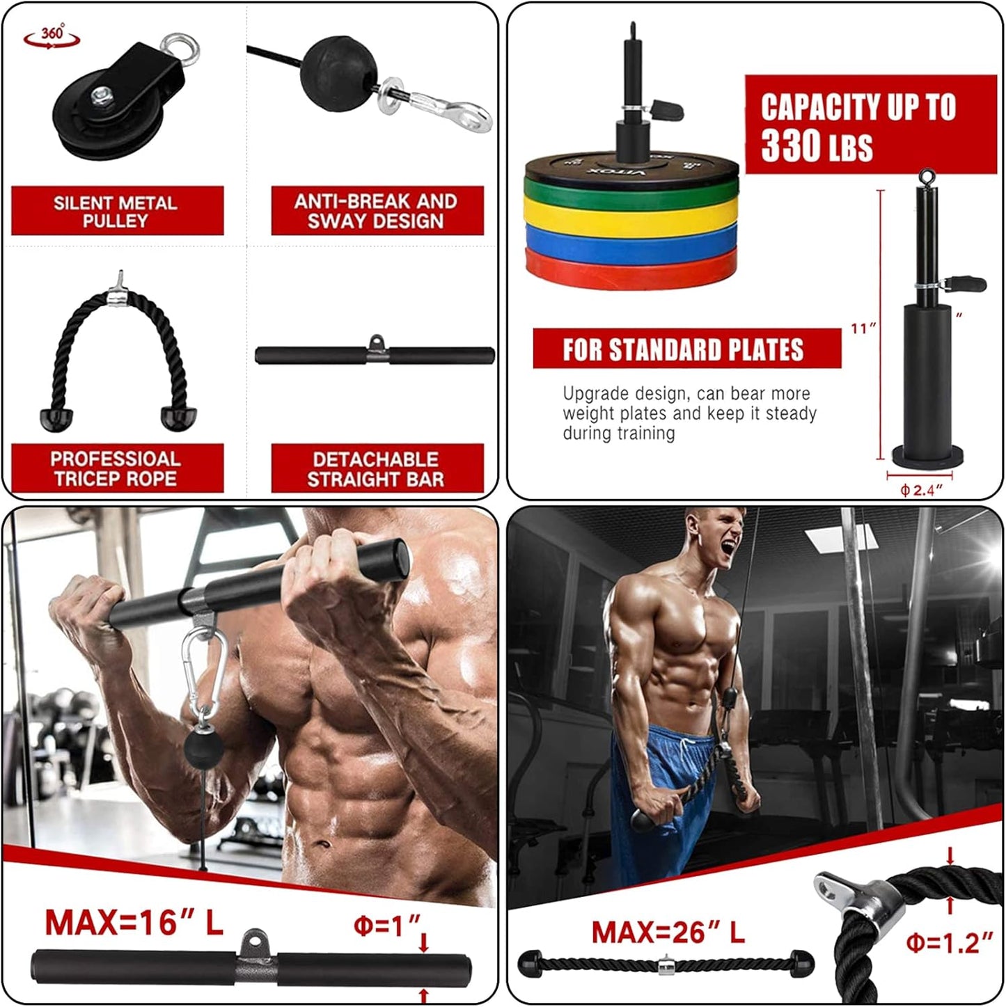 Forearm Wrist Trainer Rope Cable Accessories LAT Pulley System Arm Strength Training for LAT Pulldowns