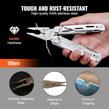 VEVOR 16-In-1 Multitool Pliers, Multi Tool Pliers, Cutters, Knife, Scissors, Ruler, Screwdrivers, Wood Saw, Can Bottle Opener, with Safety Locking and Sheath, for Survival, Camping, Hunting and Hiking