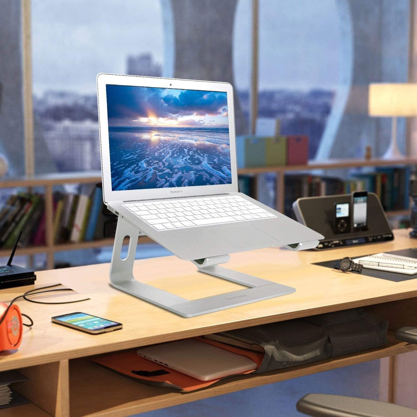 pishi Laptop Stand, Ergonomic Laptop Riser, Aluminum Made Vertical Laptop Stand with Metal Holder, Compatible with 10-15.6 Inches Screen Laptop | (Silver): M5