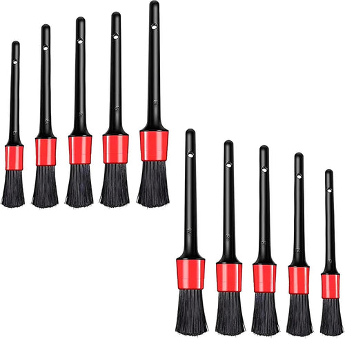 EZONEDEAL 10pcs Car Detailing Brush Auto Detailing Brush Premium Car Detail Brush,Car Interior Cleaning Kit, Automotive Wheels Cleaner Emblems Brushes for Air Vents Interior Exterior Leather, Red