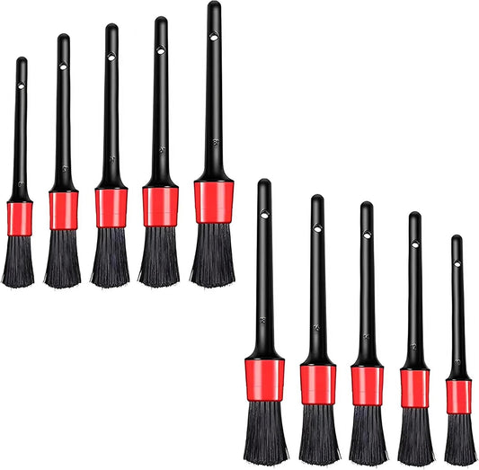 EZONEDEAL 10pcs Car Detailing Brush Auto Detailing Brush Premium Car Detail Brush,Car Interior Cleaning Kit, Automotive Wheels Cleaner Emblems Brushes for Air Vents Interior Exterior Leather, Red