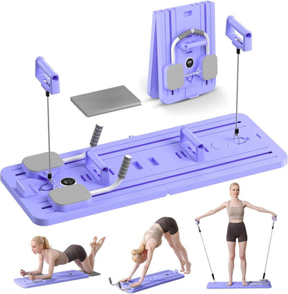 Portable Pilates Reformer Machine for Home Gym - Auto-Rebound Pilates Board with Abdominal Core Trainer & Full Body Workout | Professional Pilates Equipment for Men/Women