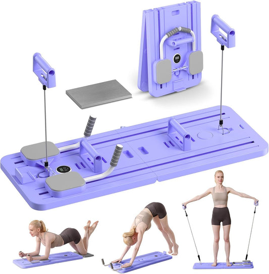 Portable Pilates Reformer Machine for Home Gym - Auto-Rebound Pilates Board with Abdominal Core Trainer & Full Body Workout | Professional Pilates Equipment for Men/Women