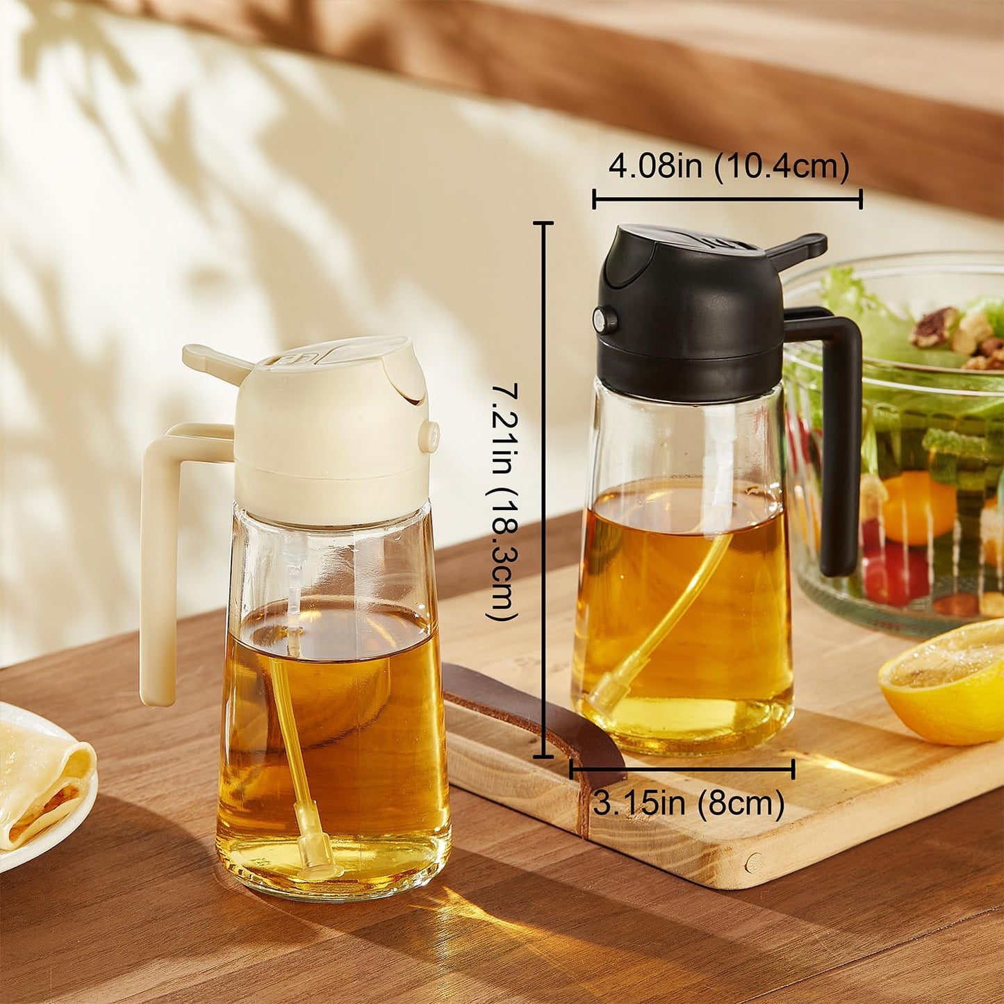 TrendPlain 16oz/470ml Olive Oil Dispenser - 2 in 1 Olive Oil Spray Bottle for Cooking, Kitchen Tools, Air Fryer, Salad, and BBQ - Black
