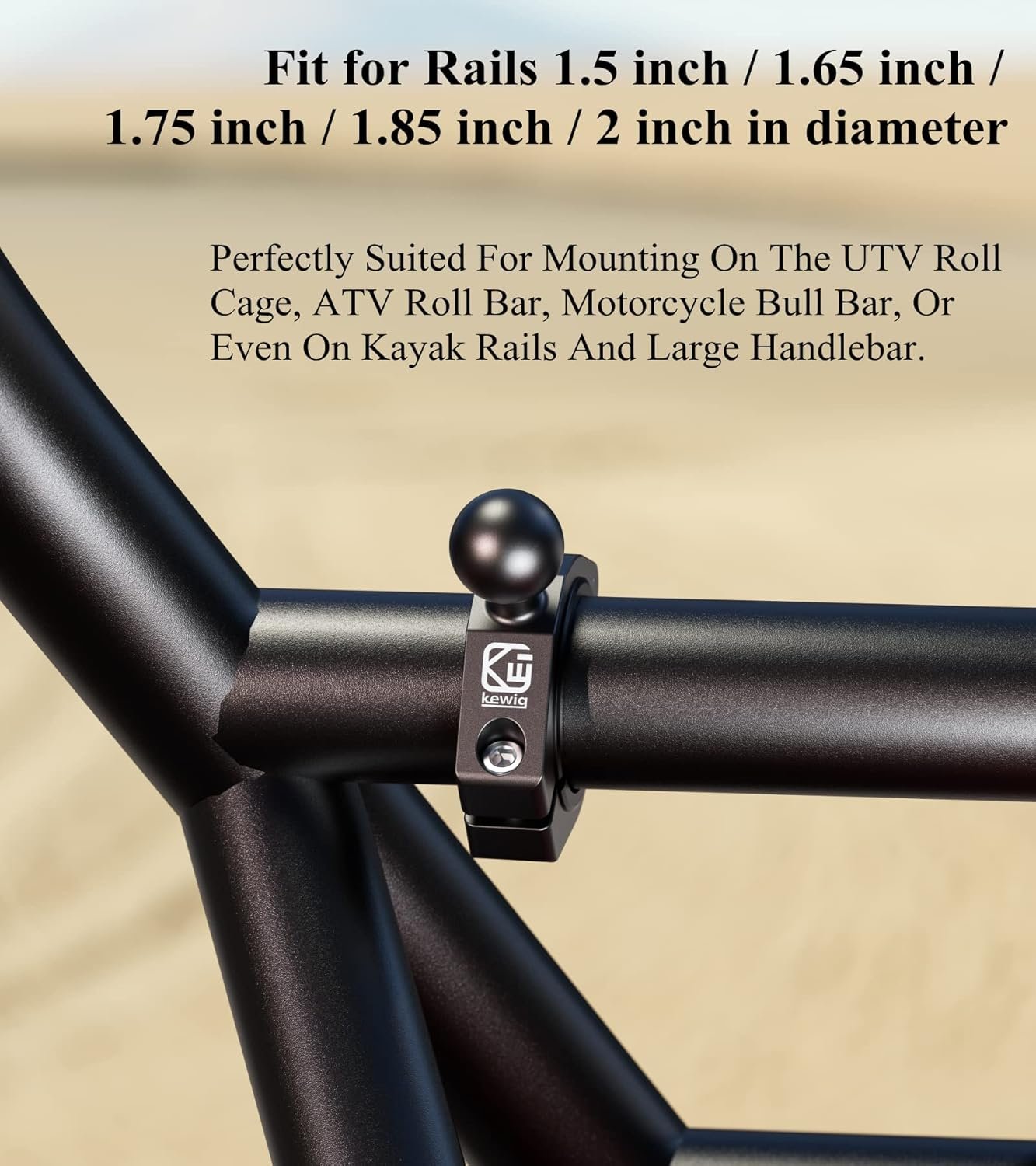 BRCOVAN 1'' Ball Large Bar Clamp Mount, Fit 1.5'' / 1.65'' / 1.75'' / 1.85'' / 2'' Round Rails & ATV UTV Roll Cages, Fit for RAM Mounts B Size 1 Inch Ball Double Socket Arm, Aluminum Alloy