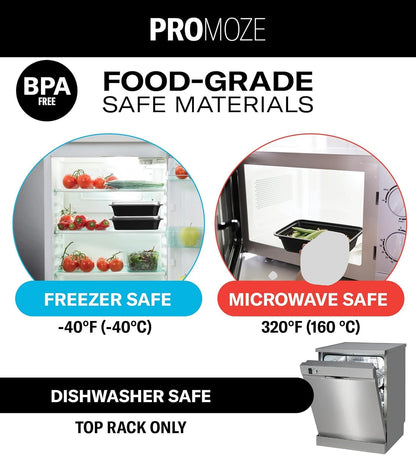 50-Pack Meal Prep Plastic Microwavable Food Containers for Meal Prepping with Lids 28 oz. 1 Compartment Black Rectangular Reusable Storage Lunch Boxes -BPA-Free Food Grade -Freezer & Dishwasher Safe