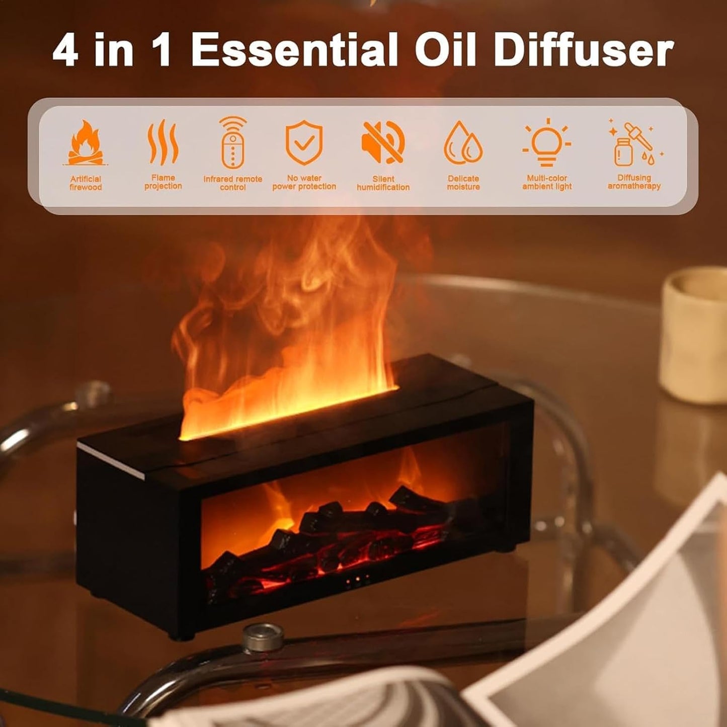 Fireplace Diffuser - 7 Colors Fire Air Humidifier, Off Protection Fire Diffuser | Fragrance Oil Diffuser with Remote Control, Fireplace Aromatherapy Diffuser Effect, Cool Mist Humidifier for Studios