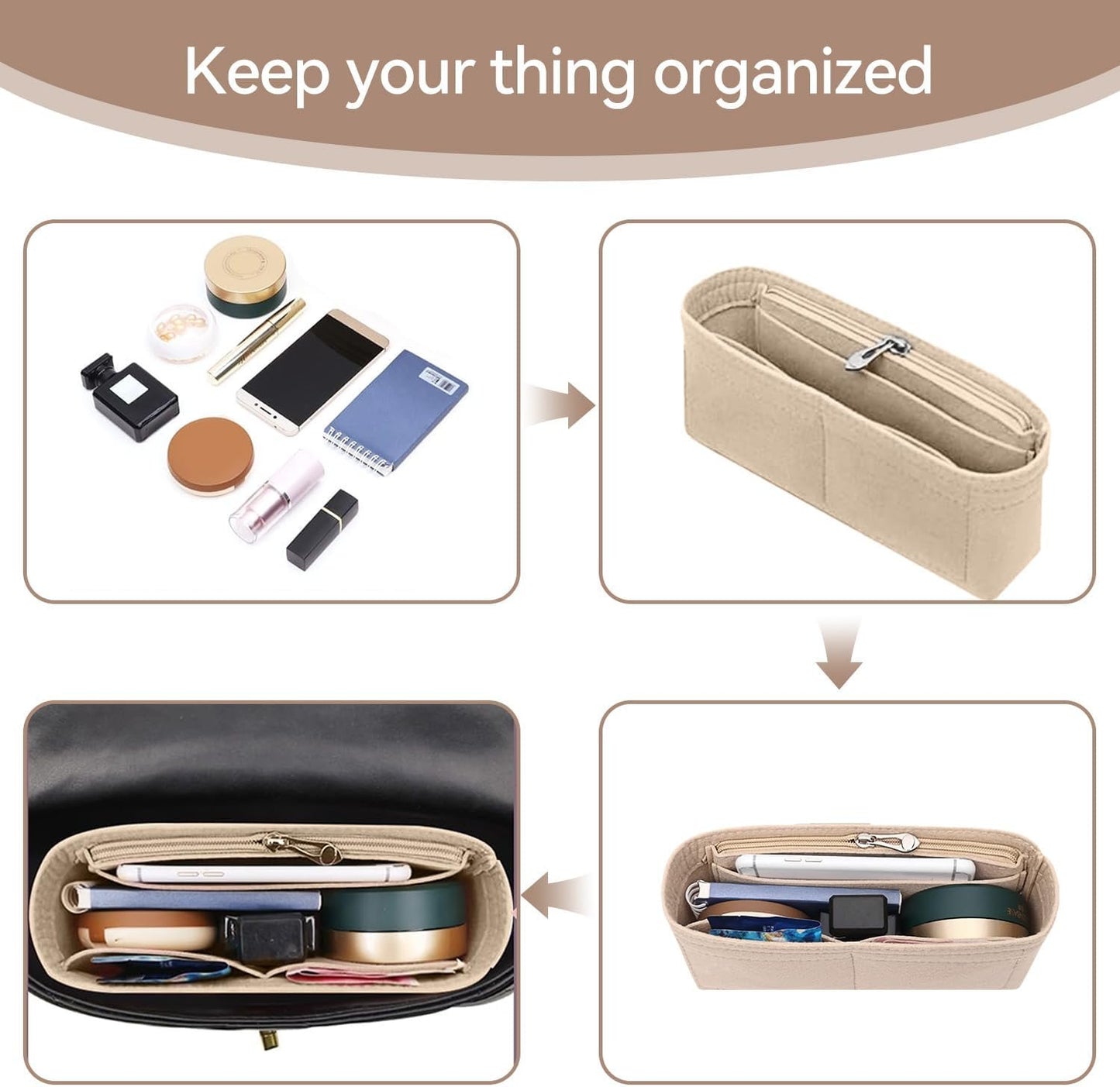 Proxima Direct Purse Bag Organizer Insert for Longchamp Fits Mini Size (Beige)