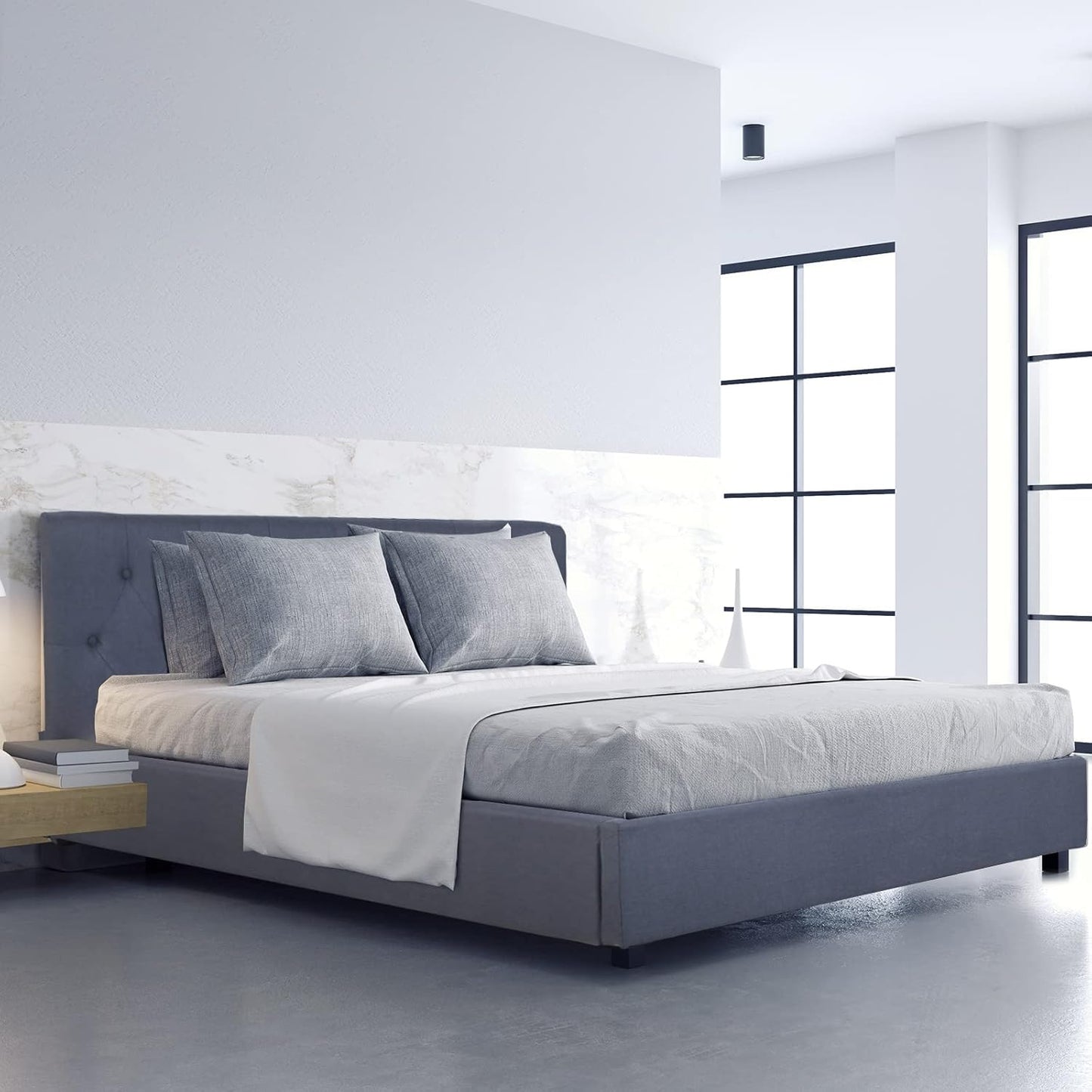 Milano Decor Gas Lift Bed Frame Capri Platform Base Bed with Storage Upholstered Modern Contemporary Design (King, Charcoal)