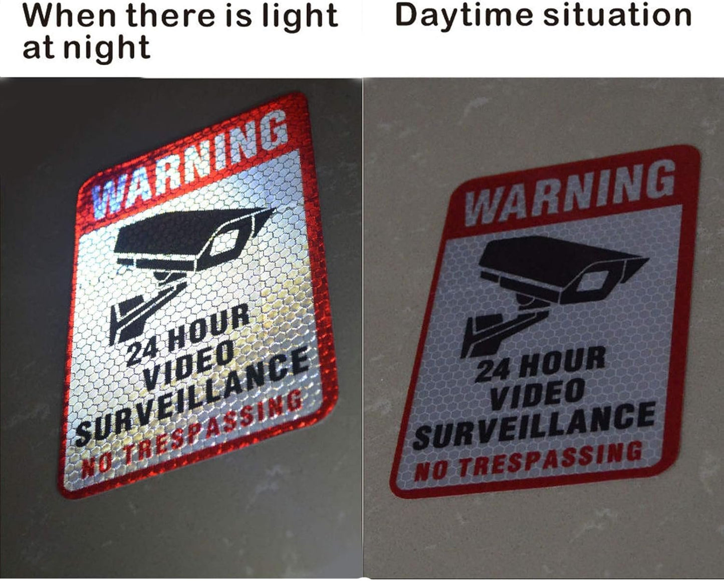 5 Pcs Reflective No Trespassing Warning Video Surveillance Yard CCTV Sign Sticker,Private Property 24 Hours Video Recording Sign,Home Fake Security Camera Stickers Signs.(Surveillance Sign)