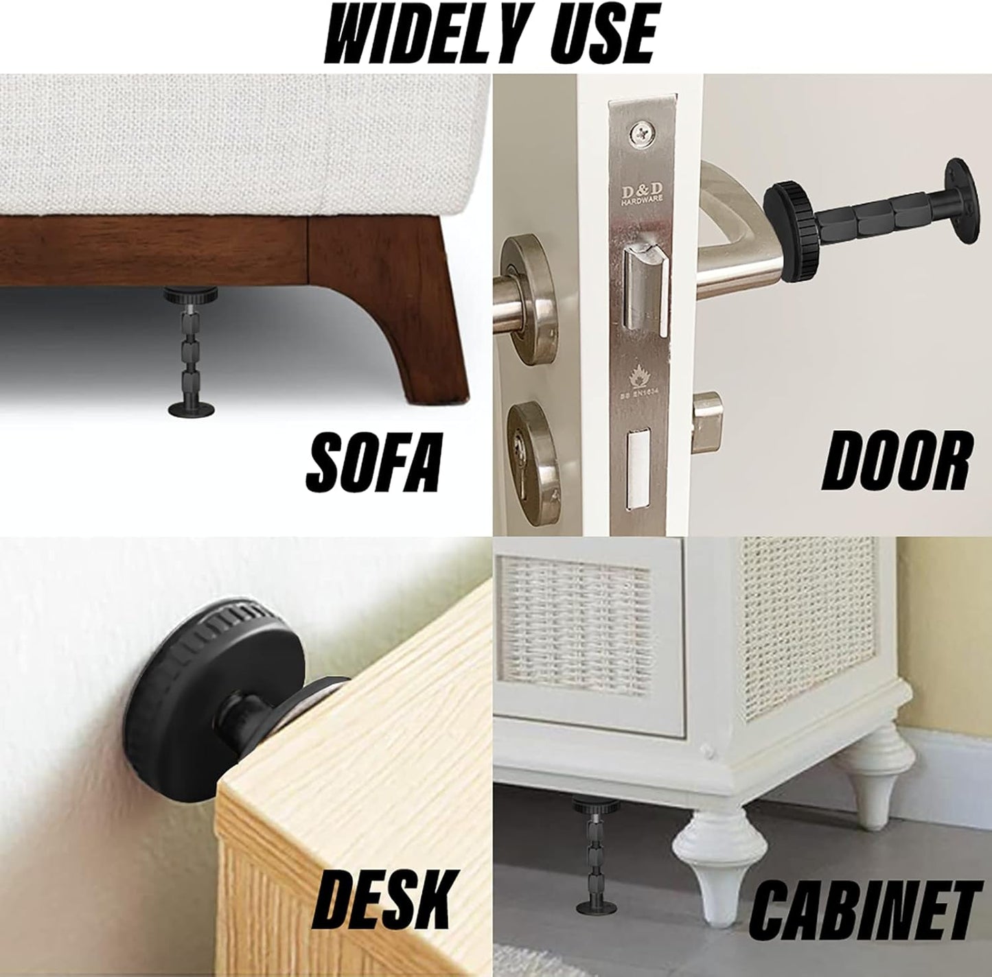 Adjustable Threaded Headboard Stoppers/Bumper Against Wall, 4 Pack Behind Bed Frame Protector Antishake Tool, Bed Shake Support Stabilizer Device for Anti-Knocking,Banging, Metal (Black 27-114mm)