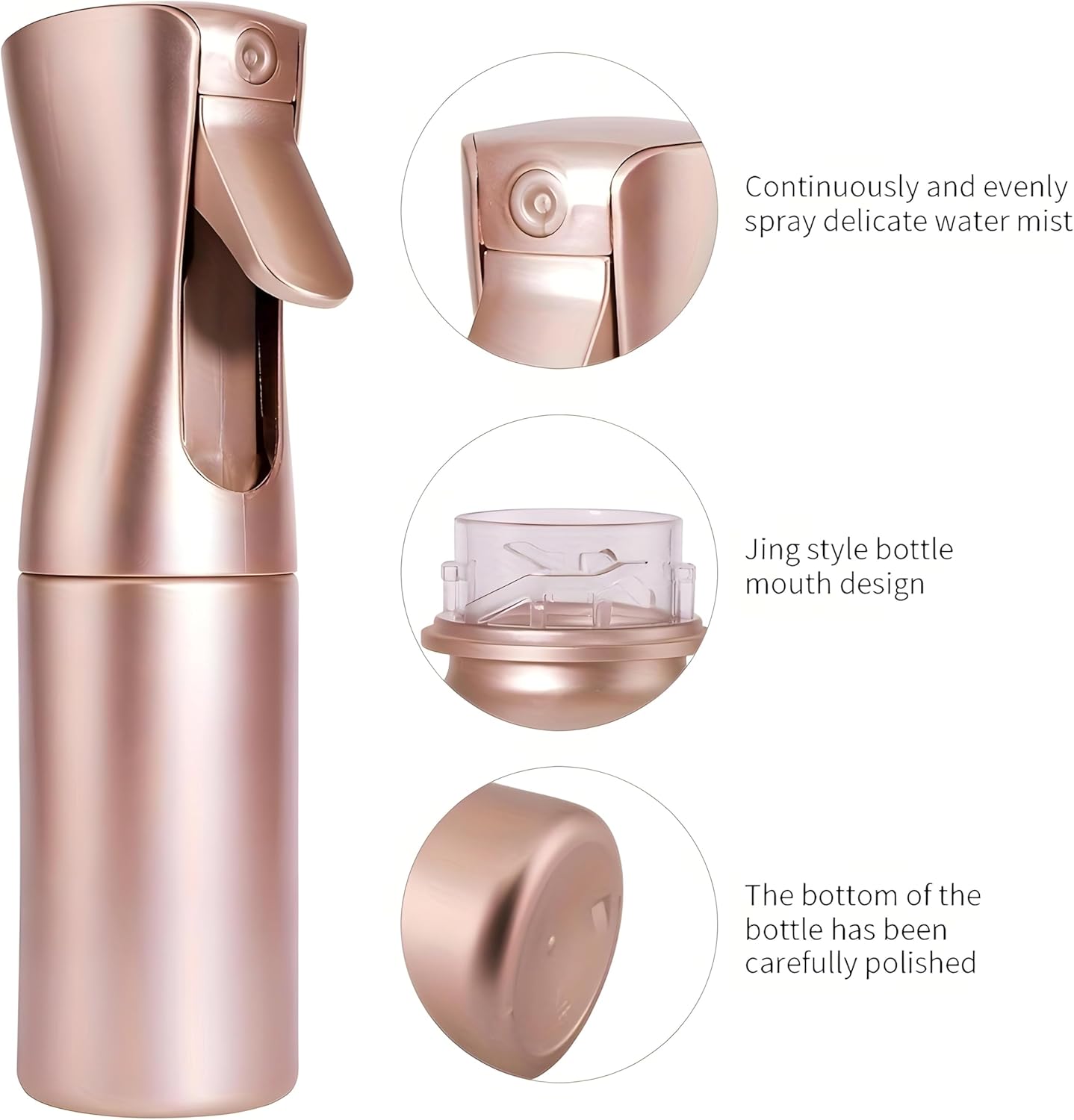 Premium Mist Spray Bottle - Continuous Fine Mist Water Sprayer for Hair Styling, Plants, Cleaning, Ironing, Salon & Skin Care - Refillable, Ergonomic Design, Rose Gold (200ml)