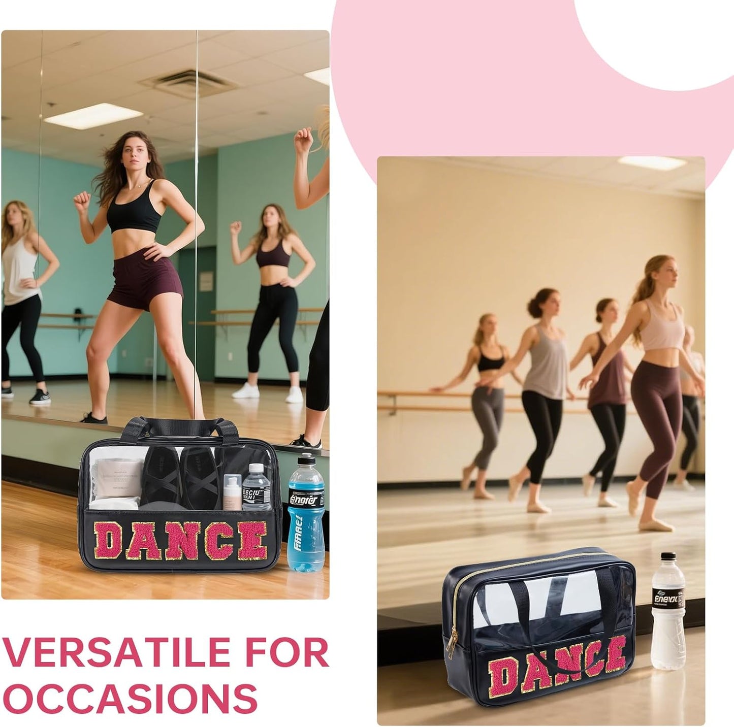 Dance Bag Dace Recital Gifts Clear Makeup Bag Dance Competition Must Haves, Dance Accessories for Girls Dance Stuff Preppy Cosmetic Bag Travel Toiletry Bag (STB-MH-CHEER, STB-HS-DANCE)