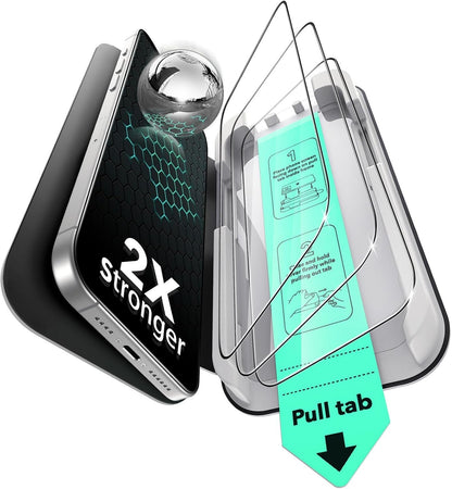 ESR 3 Pack for iPhone 16 Pro Screen Protector, Military Grade Shatterproof, 9H Hardness, Full Coverage Tempered Glass with UltraFit Tray