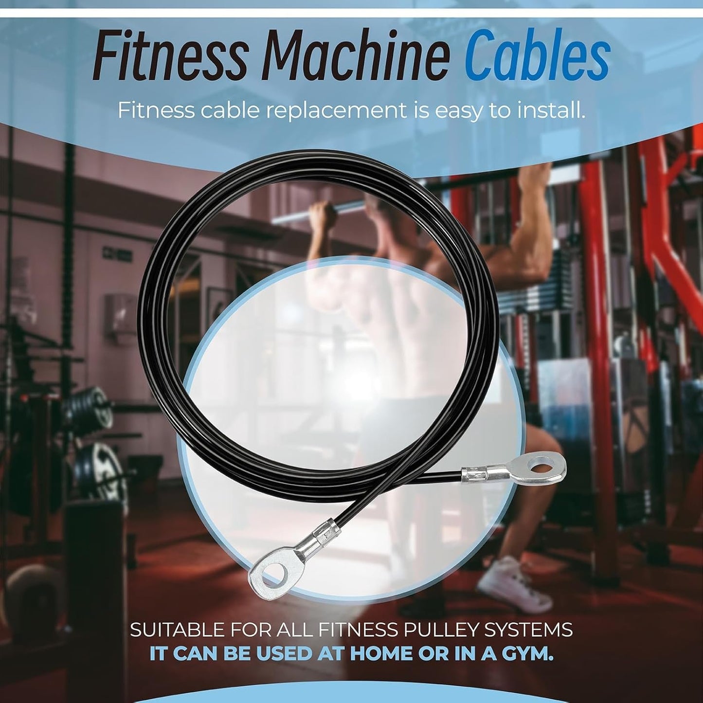 Sconva Fitness Pulley Cable Replacement for All Total Gym Models 1000, 1500, 2000, 3000, XLS Up - Adjustable Home Gym Cable Pulley System Replacement Fitness Cable for Pulley Machine Accessories