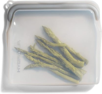 6 PACK - Hydra Cup Reusable Food Storage Silicone Bags, 30 ounces, Press to Lock, Stash Snacks & Meal Prep, Sandwich Size, Microwave, Oven, & Freezer Safe.