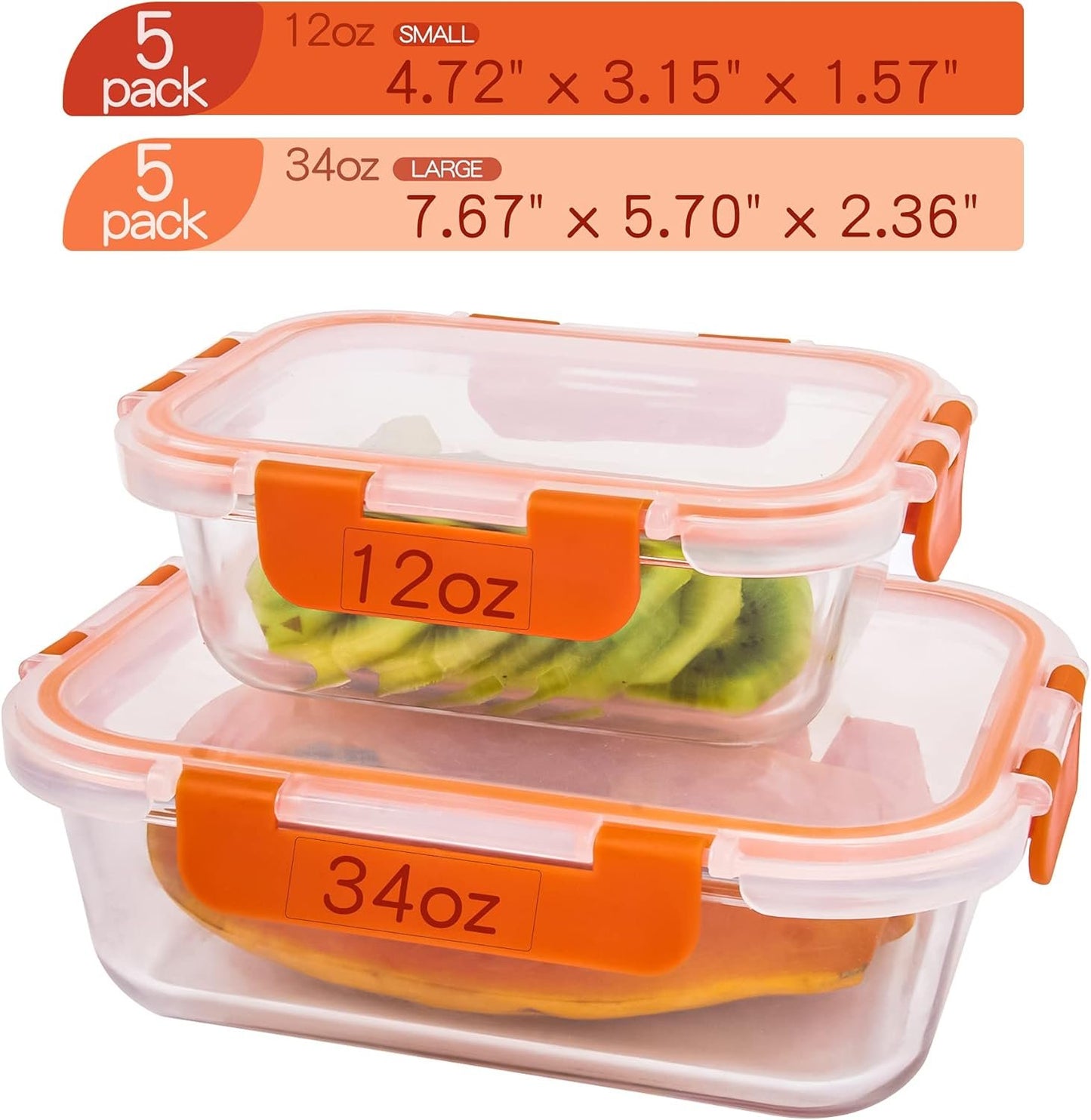 Glass Food Storage Containers with Lids Glass Containers for Meal Prep 10 Pack for Kitchen, Stackable, Airtight & Leak Proof