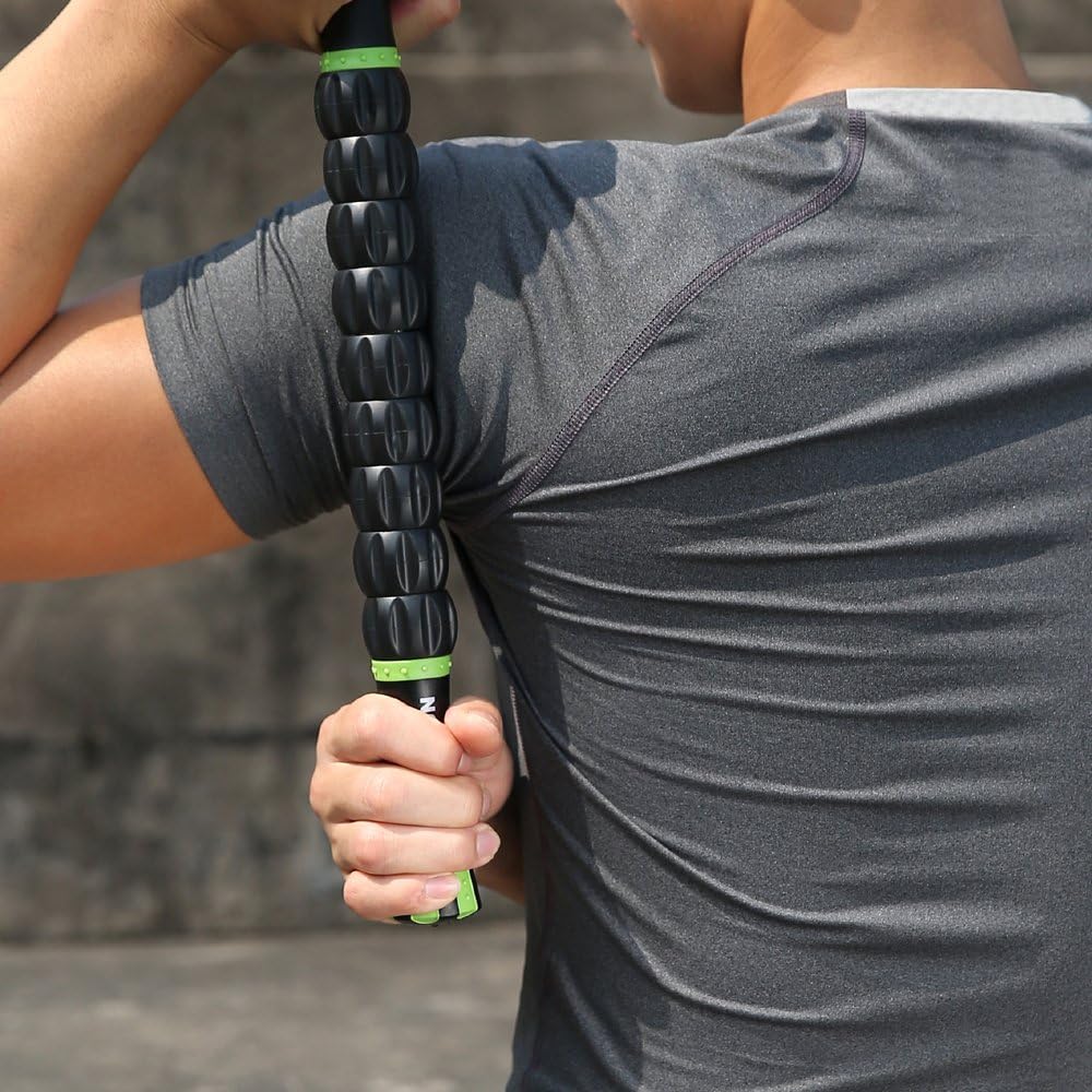 Idson Muscle Roller Stick for Athletes-46cm Body Massage Sticks Tools-Muscle Roller Massager for Relief Muscle Soreness,Cramping and Tightness,Help Legs and Back Recovery,Black Green