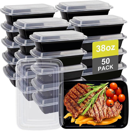 50 Pack Meal Prep Containers with Lids 38oz - Plastic Food Storage Containers with lids - Disposable Take out Containers with Lids for Meal Prep - BPA Free, Microwave/Dishwasher/Freezer Safe