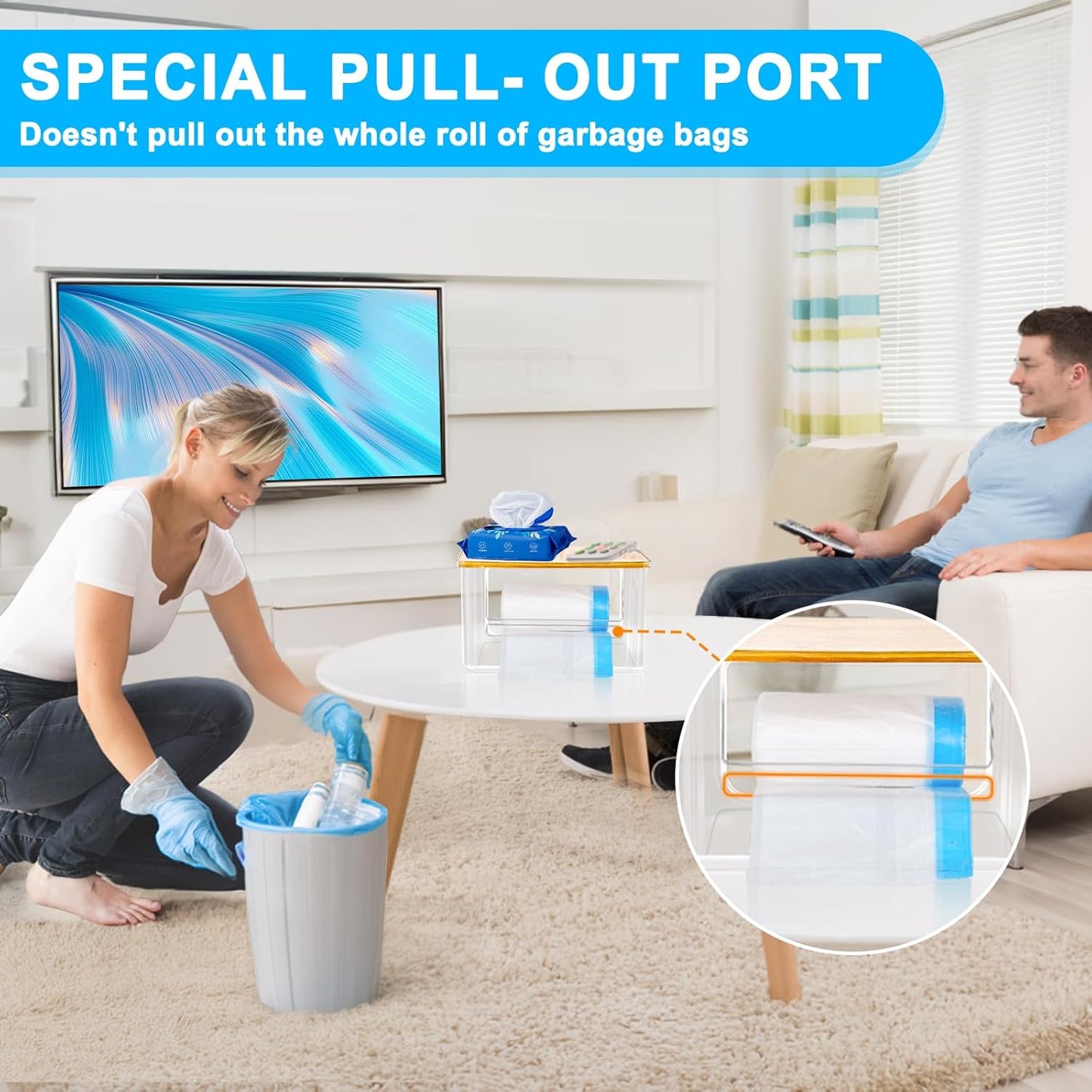 Riian Trash Bag Dispenser, Extra Large Trash Bag Holder Dispenser Roll Holder, Acrylic Pantry Organizers with Bamboo Top and Handles for Kitchen Laundry Room Organization (1 Pack)