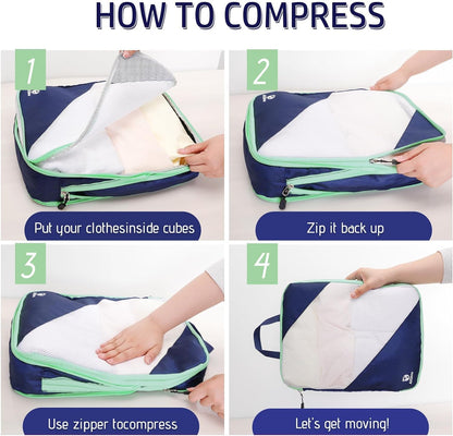 AiQInu 3 Piece Set Expandable Expandable Compression Packing Cube for Clothes, Shoes, Underwear Travel Set for Backpacks or Hand Luggage (Dark Blue)