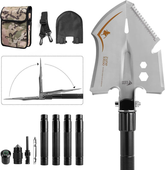 Zune Lotoo Survival Shovel Multitool, 18 in 1 Military Folding Camping Shovel, Foldable Shovel Tactical Spade for Hiking Backpack Car Entrenching Emergency Gear Camping Tools Survival Kits