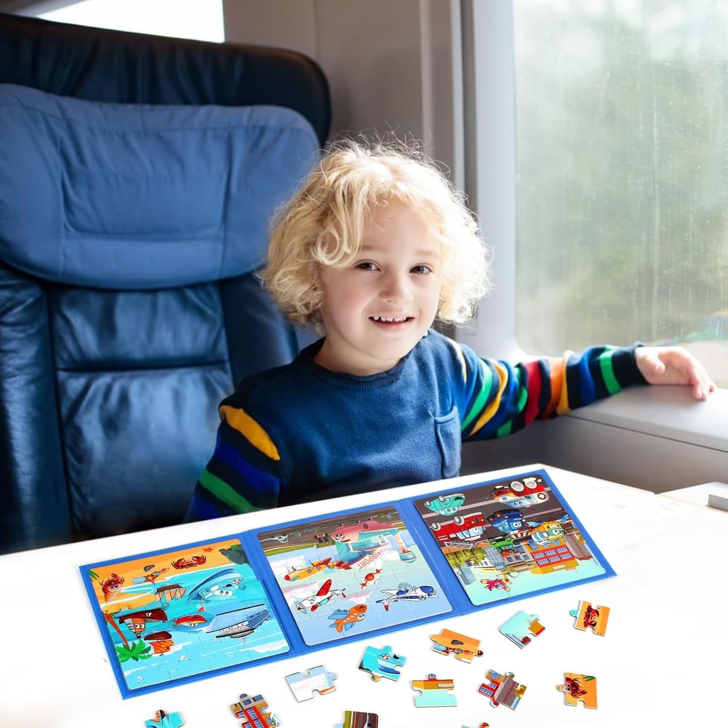 Magnetic Puzzles for Kids Ages 4-6, 20-Piece Toddler Travel Toys Transportation Puzzles Ages 3-5, Educational Learning Magnets, Ideal Road Trip Activities Toys for 3 4 5 6 Boys and Girls