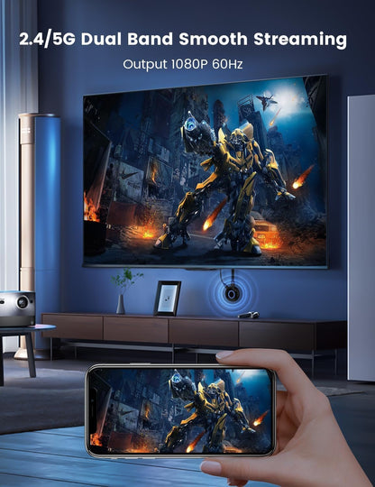 Wireless HDMI Display Dongle Adapter, 1080P HD Streaming for Laptop,PC,Smartphone to HDTV/Projector, Compatible with Android, iOS,Windows,and MacOS