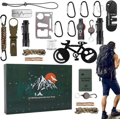Survival Kit Advent Calendar Men, Survival Tools Advent Calendar 2024 Adult, 24 Days Christmas Countdown Calendas with Survival Kits,Christmas Survival Kit Advent Calendar