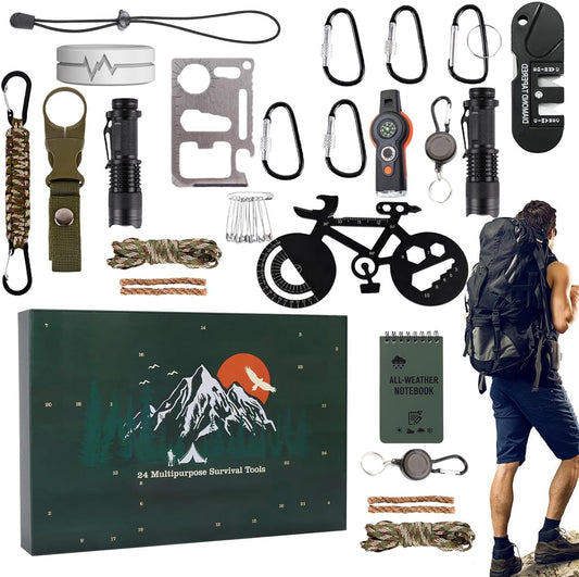 Survival Kit Advent Calendar Men, Survival Tools Advent Calendar 2024 Adult, 24 Days Christmas Countdown Calendas with Survival Kits,Christmas Survival Kit Advent Calendar