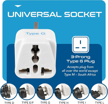 Ceptics Canada to UK, Ireland, UAE Travel Adapter (Type G) - 3 Pack [Grounded & Universal] (GP-7-3PK)