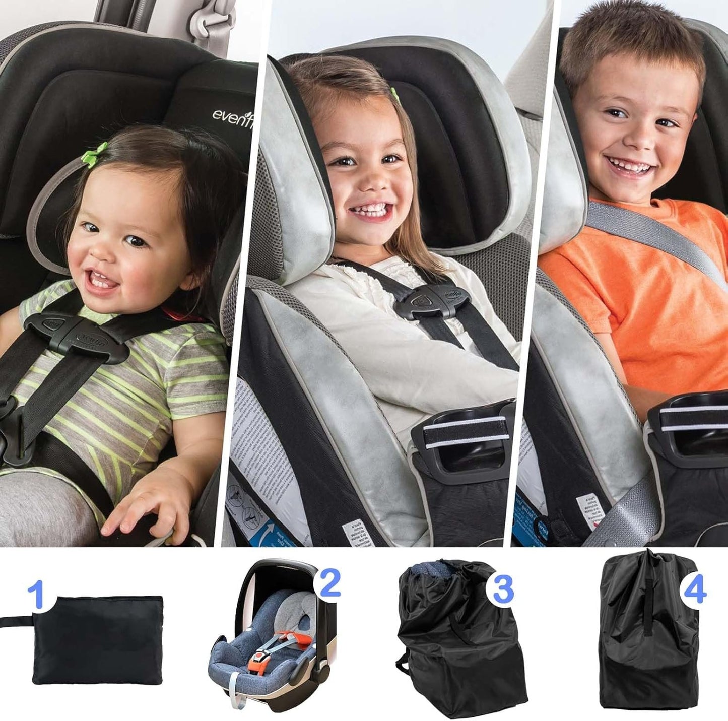 Baby Car Seat Travel Bag,Dust Water Resistant Easy Carry Gate Check Airport Protector Bag, Fits Convertible Car Seats, Booster Seat, Infant Car seat Gate Check Bag Cover for Airplane (Black)