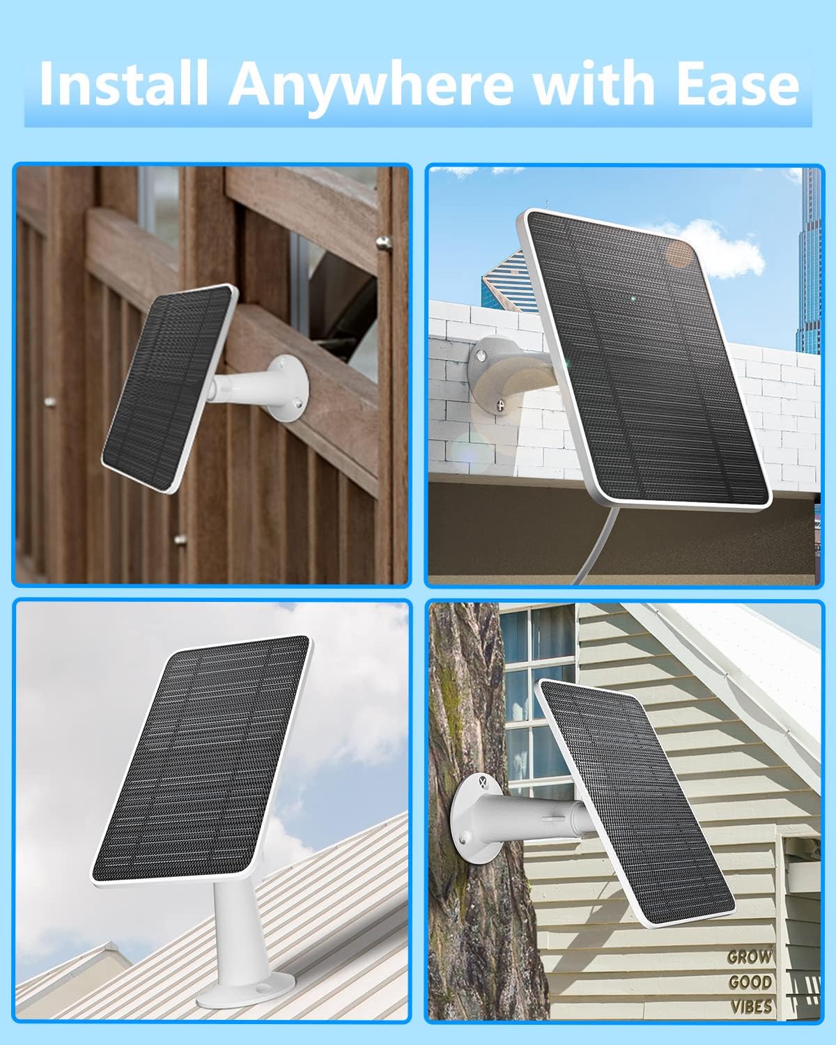 Solar Panel for Security Camera, 5V 4W Solar Panels Charger Compatible with Eufycam 2C/2C Pro/2/2 Pro/E20/E40/E, Micro USB & Type-C Port, IP65 Waterproof, 9.8ft Charging Cable & Wall Mount, 4 Pack