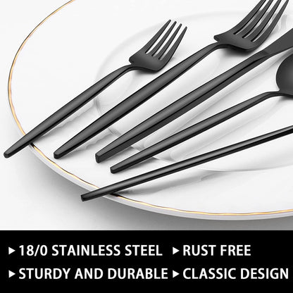 30-Piece Black Silverware Set, Flatware Set for 6, Food-Grade Stainless Steel Tableware Cutlery Set, Utensil Sets for Home Office Restaurant Hotel, Dishwasher Safe
