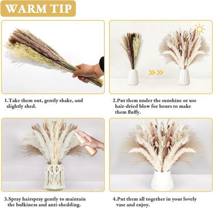 86PCS Natural Dried Pampas Grass Mix Bouquet, Boho Home Decor Phragmites Dried Flowers Reed, Bunny Tails Table Decor, Pompas Grass for Wedding Floral Arrangements Rustic Farmhouse Party Fall Decor