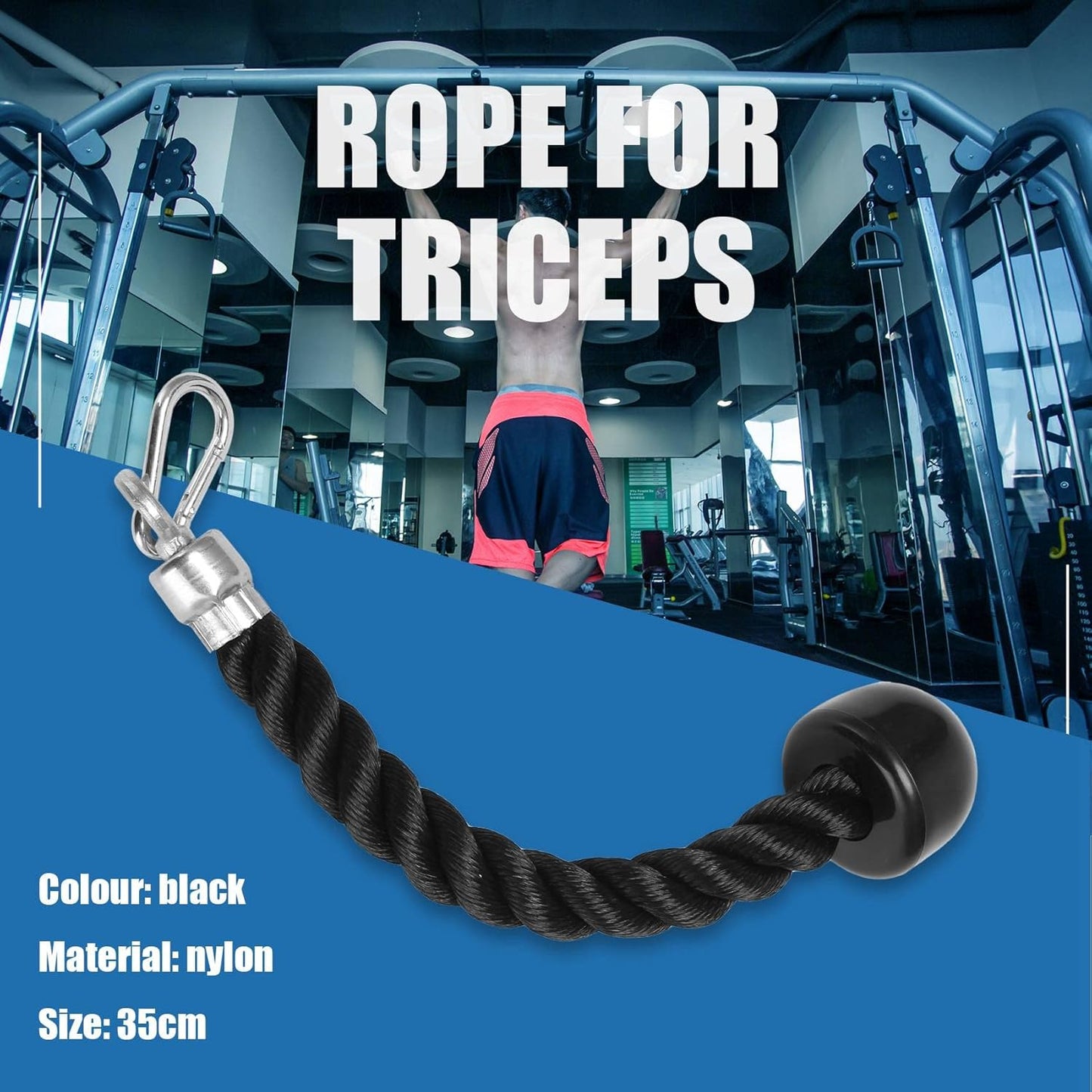 Oidnvay Heavy Duty Tricep Pull Down Single Rope with Snap Hook, Fitness Attachment Cable Machine Pulldown Rope Gym
