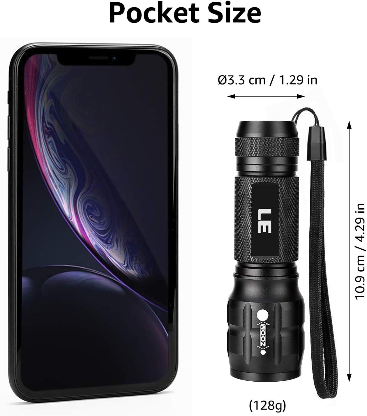 LE LED Torch, Super Bright Battery Powered Flashlight with Adjustable Focus, Waterproof, Handheld Tactical Mini Torches, Lightweight Flashlight for Emergency,Running, 3 AAA Batteries Included