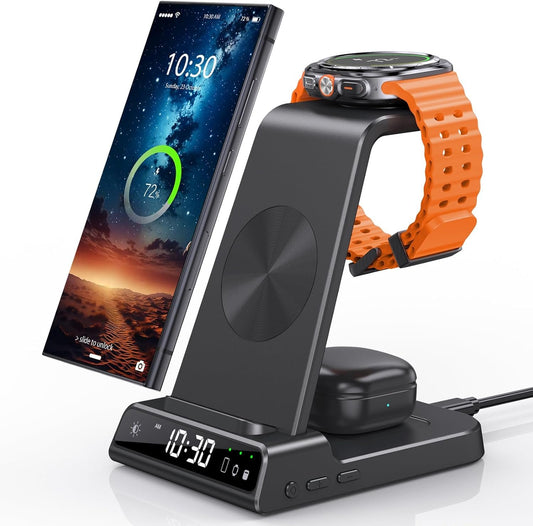 Wireless Charger for Samsung Charging Station, 3 in 1 Android Phone Wireless Charger for Samsung Galaxy S25 Ultra/S24 Ultra/S23/Z Flip 6/Fold 6/Buds, Charger for Galaxy Watch Ultra/7/6/5/4/3 (Black)