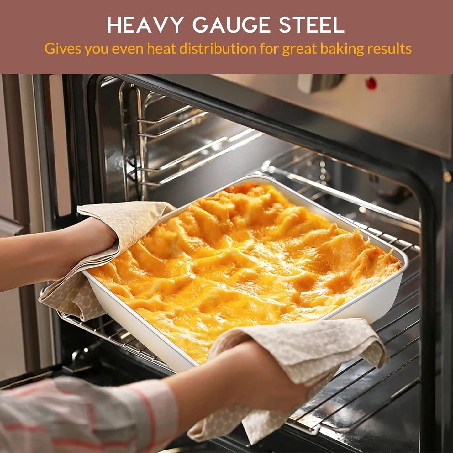 9 x 9-Inch Baking Pan, E-far Square Cake Brownie Baking Pans Stainless Steel Bakeware Set of 2, Fits in Small Toaster Oven, Non-Toxic & Dishwasher Safe