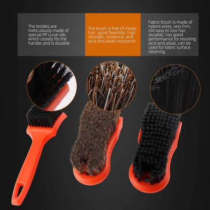SPTA 3Pcs Car Detailing Brush Kit, Leather & Textile Interior Brush, Comfortable Grip and Scratch-Free Cleaning for Dashboard, Wheels, Seats, Foot Mats and Small Areas