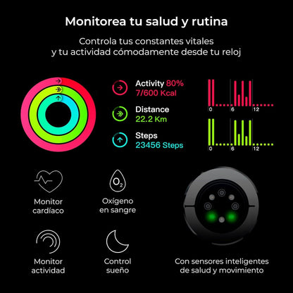 KSIX Titanium Smart Watch for Men, Sports Watch, Calls and Notifications, Steel and Silicone Strap, AMOLED Display, Health and Sports Monitor, Voice Assistant, Autonomy 7 Days, Black, black, Standard