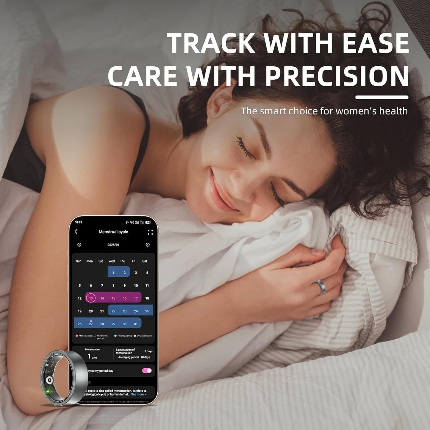 2025 Smart Ring, Sports AI, Sleep Recorder, Wearable Fitness Record Smart Ring, Compatible with Android/iPhone (Grey, 8#)