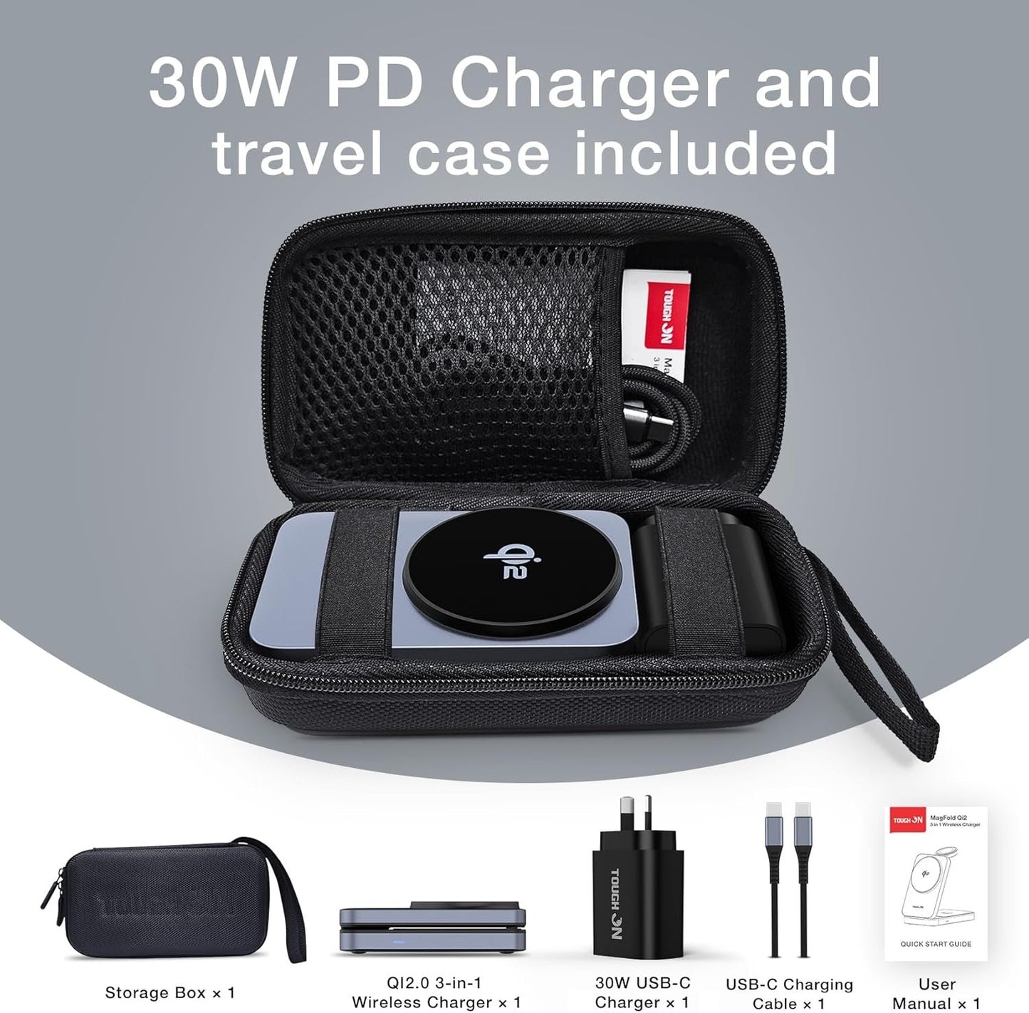TOUGH ON Qi2 3 in 1 Wireless Charging Station for Apple, Qi2 15W Wireless Charger for iPhone, Compatible MagSafe Wireless Charger Stand for Multiple Devices iPhone 16/15/14/13/12, Apple Watch, AirPods