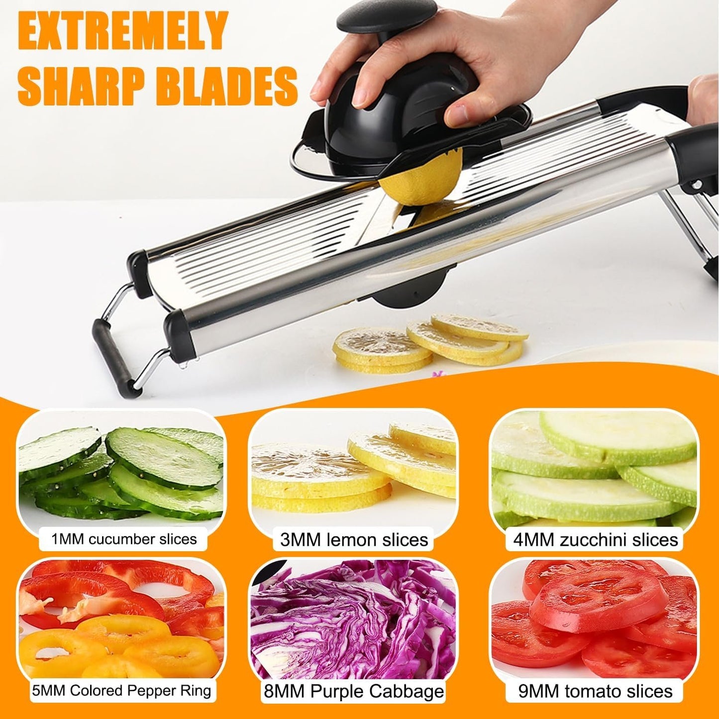 Versatile Adjustable Mandoline Slicer - Kitchen Tool for Easy Food Prep - Stainless Steel Vegetable Slicer for Cheese, Carrots, Potatoes, and More - Includes Blade Guard & Cut Resistant Gloves