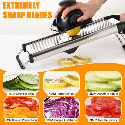 Versatile Adjustable Mandoline Slicer - Kitchen Tool for Easy Food Prep - Stainless Steel Vegetable Slicer for Cheese, Carrots, Potatoes, and More - Includes Blade Guard & Cut Resistant Gloves